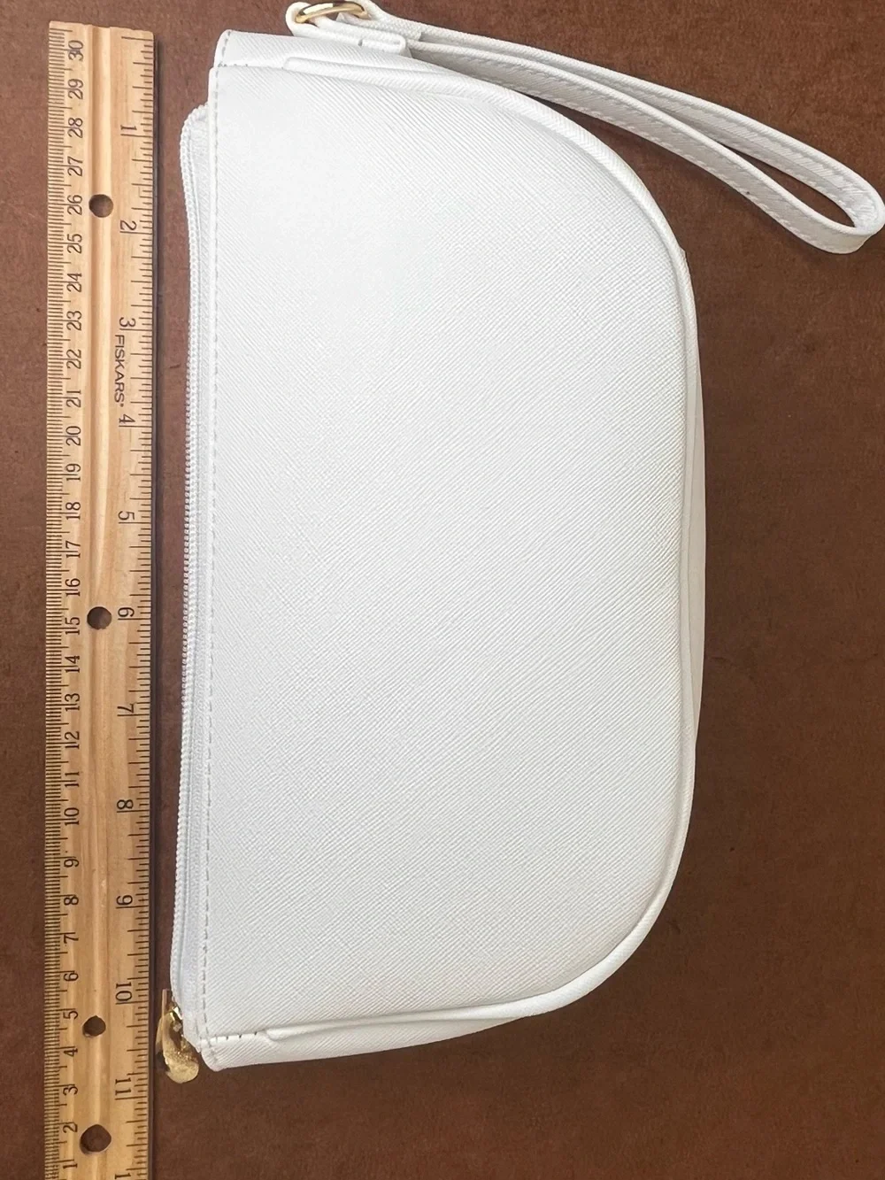 Court Couture Minimalist White Wristlet Clutch with Gold Zip Accent